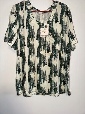 kate quinn Green Tree-Print Short Sleeve Shirt
